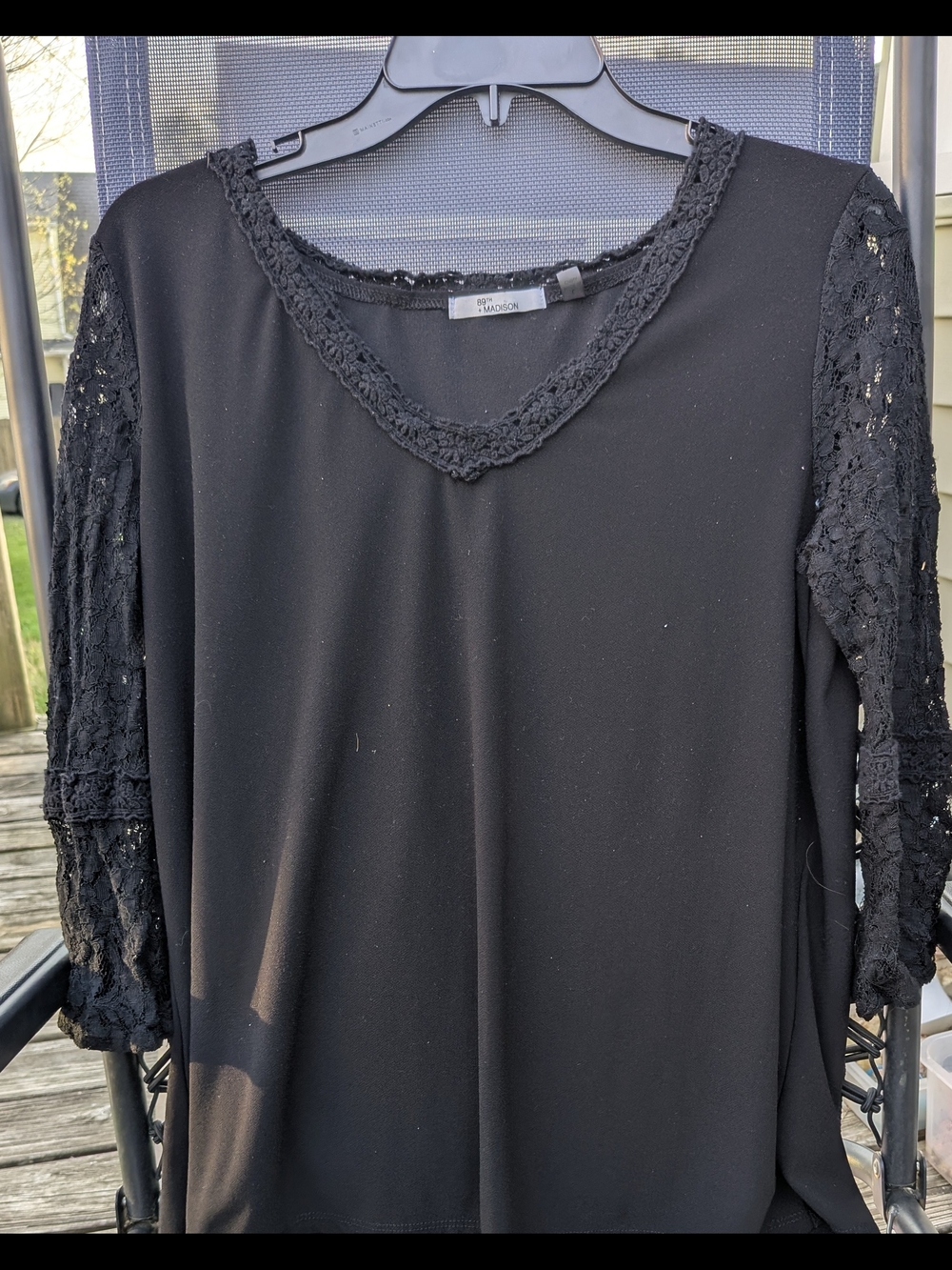Madison Black Lace Sleeve V-Neck Top